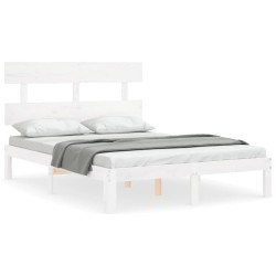 vidaXL Massivholzbett mit Kopfteil Weiß 140x190 cm