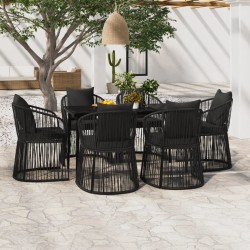 vidaXL 7-tlg. Garten-Essgruppe mit Kissen Schwarz