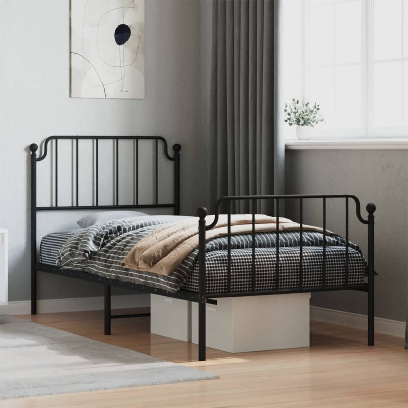 vidaXL Bettgestell mit Kopf- und Fußteil Metall Schwarz 90x190 cm vidaXL Bettgestell mit Kopf- und Fußteil Metall Schwarz 90x190 cm