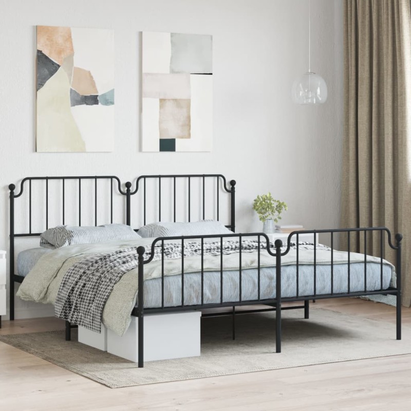 vidaXL Bettgestell mit Kopf- und Fußteil Metall Schwarz 183x213 cm