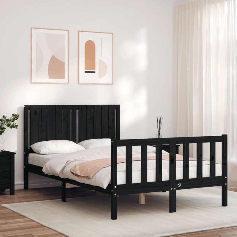 vidaXL Massivholzbett mit Kopfteil Schwarz vidaXL Massivholzbett mit Kopfteil Schwarz