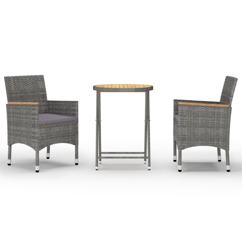 3-tlg. Bistro-Set Poly Rattan und Akazienholz Grau 3-tlg. Bistro-Set Poly Rattan und Akazienholz Grau