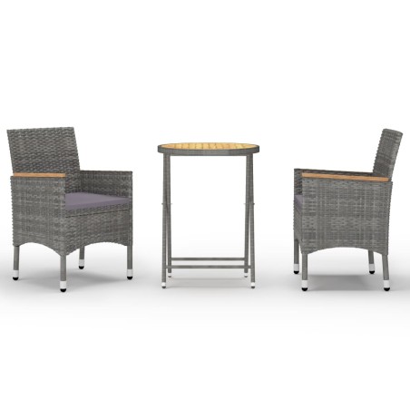 3-tlg. Bistro-Set Poly Rattan und Akazienholz Grau