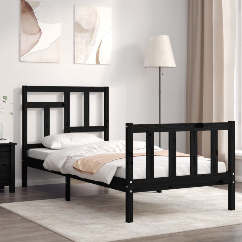 vidaXL Massivholzbett mit Kopfteil Schwarz vidaXL Massivholzbett mit Kopfteil Schwarz