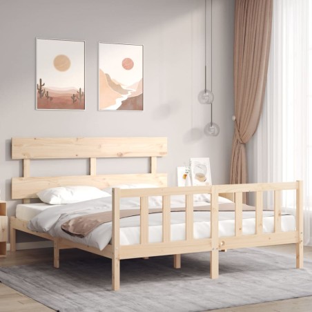 vidaXL Massivholzbett mit Kopfteil 160x200 cm