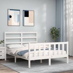 vidaXL Massivholzbett mit Kopfteil Weiß 120x200 cm
