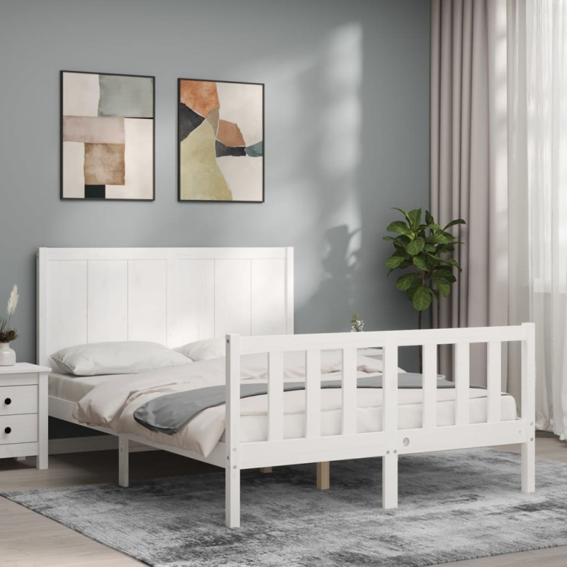 vidaXL Massivholzbett mit Kopfteil Weiß vidaXL Massivholzbett mit Kopfteil Weiß