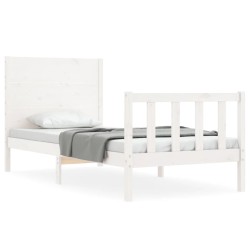 vidaXL Massivholzbett mit Kopfteil Weiß 100x200 cm