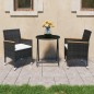 3-tlg. Bistro-Set Poly Rattan und Hartglas Schwarz 3-tlg. Bistro-Set Poly Rattan und Hartglas Schwarz