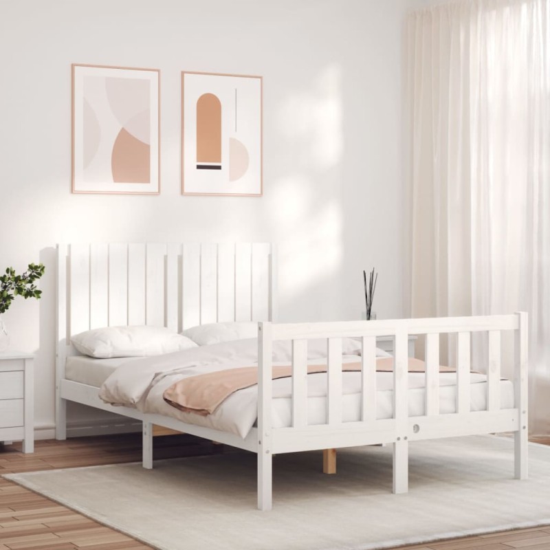 vidaXL Massivholzbett mit Kopfteil Weiß vidaXL Massivholzbett mit Kopfteil Weiß
