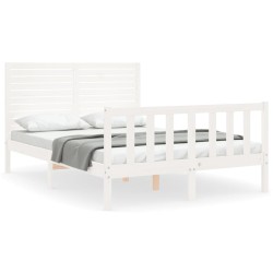 vidaXL Massivholzbett mit Kopfteil Weiß 140x190 cm