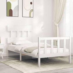 vidaXL Massivholzbett mit Kopfteil Weiß 100x200 cm