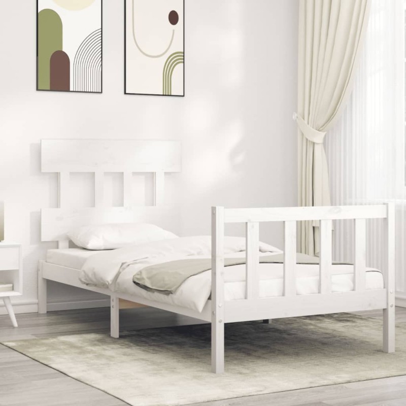 vidaXL Massivholzbett mit Kopfteil Weiß 100x200 cm vidaXL Massivholzbett mit Kopfteil Weiß 100x200 cm