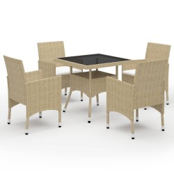 vidaXL 5-tlg. Garten-Essgruppe Poly Rattan und Glas Beige 