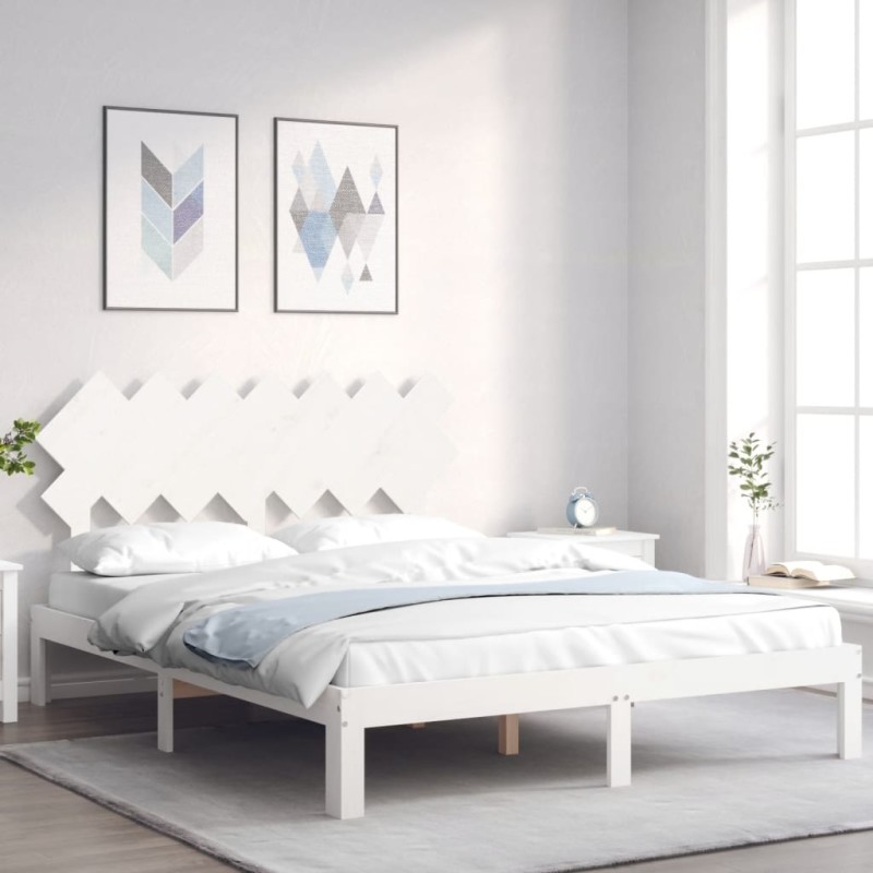 vidaXL Massivholzbett mit Kopfteil Weiß 140x200 cm vidaXL Massivholzbett mit Kopfteil Weiß 140x200 cm