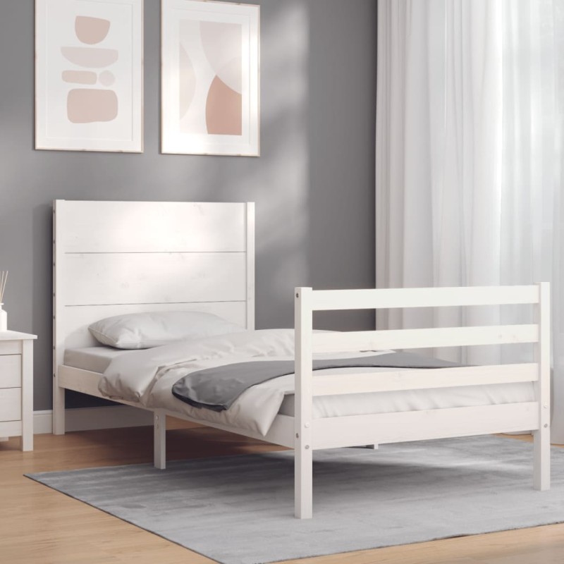 vidaXL Massivholzbett mit Kopfteil Weiß vidaXL Massivholzbett mit Kopfteil Weiß