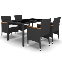 5-tlg. Garten-Essgruppe Poly Rattan und Hartglas Schwarz
