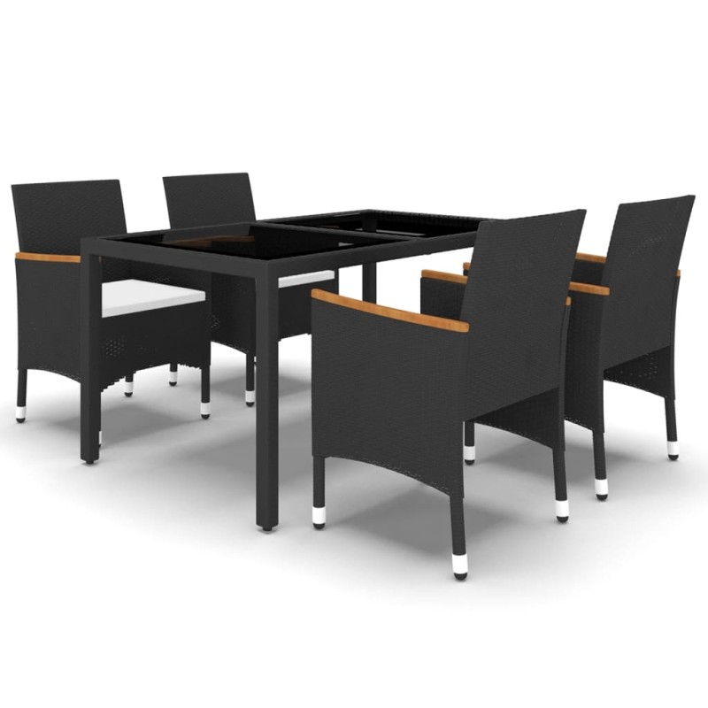 5-tlg. Garten-Essgruppe Poly Rattan und Hartglas Schwarz 5-tlg. Garten-Essgruppe Poly Rattan und Hartglas Schwarz
