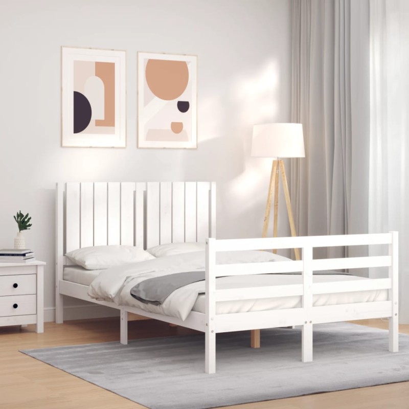 vidaXL Massivholzbett mit Kopfteil Weiß vidaXL Massivholzbett mit Kopfteil Weiß