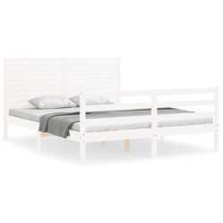 vidaXL Massivholzbett mit Kopfteil Weiß 160x200 cm