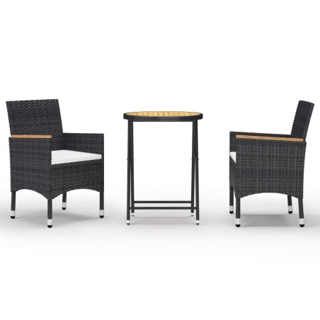 3-tlg. Bistro-Set Poly Rattan und Akazienholz Schwarz