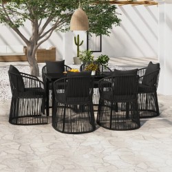vidaXL 7-tlg. Garten-Essgruppe mit Kissen Schwarz