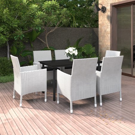 vidaXL 7-tlg. Garten-Essgruppe mit Auflagen Poly Rattan und Glas