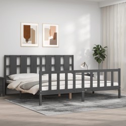Bettgestell mit Kopfteil Grau 180x200 cm Massivholz