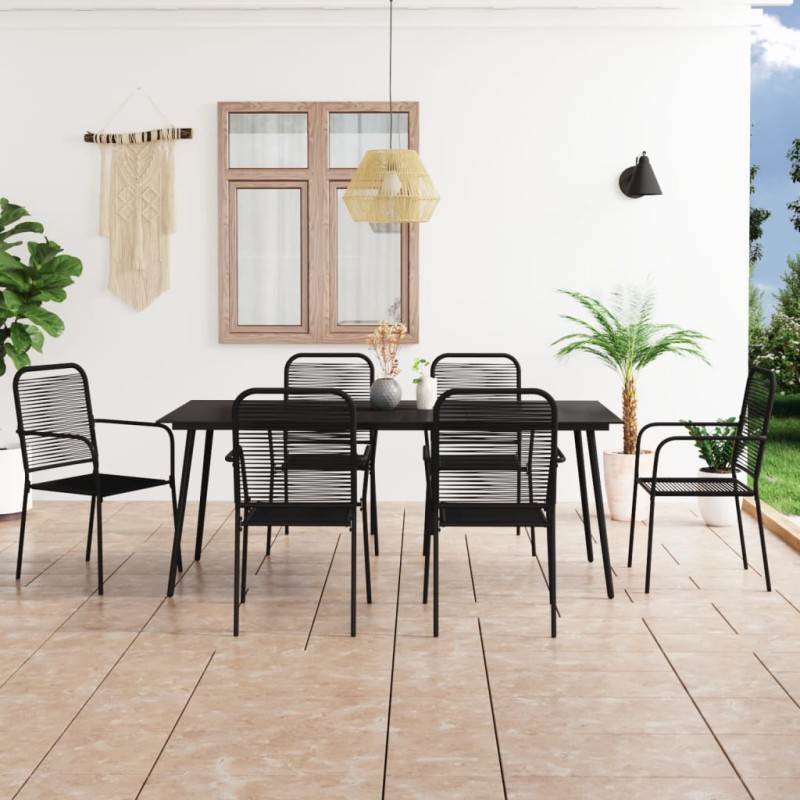 7-tlg. Garten-Essgruppe Baumwollseil und Stahl Schwarz 7-tlg. Garten-Essgruppe Baumwollseil und Stahl Schwarz