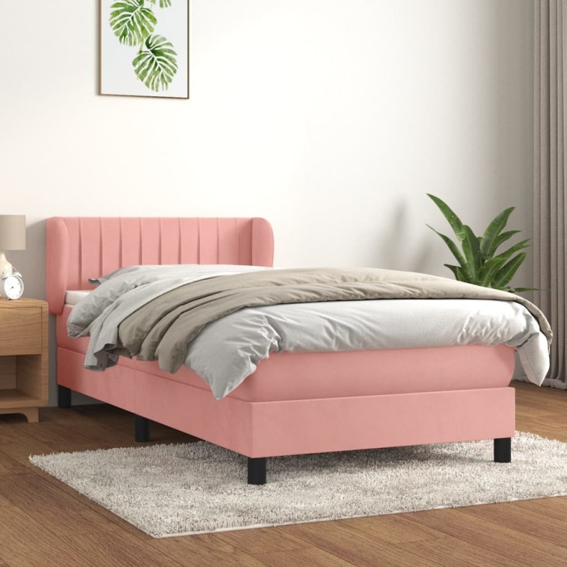 vidaXL Boxspringbett mit Matratze Rosa 90x200 cm Samt vidaXL Boxspringbett mit Matratze Rosa 90x200 cm Samt