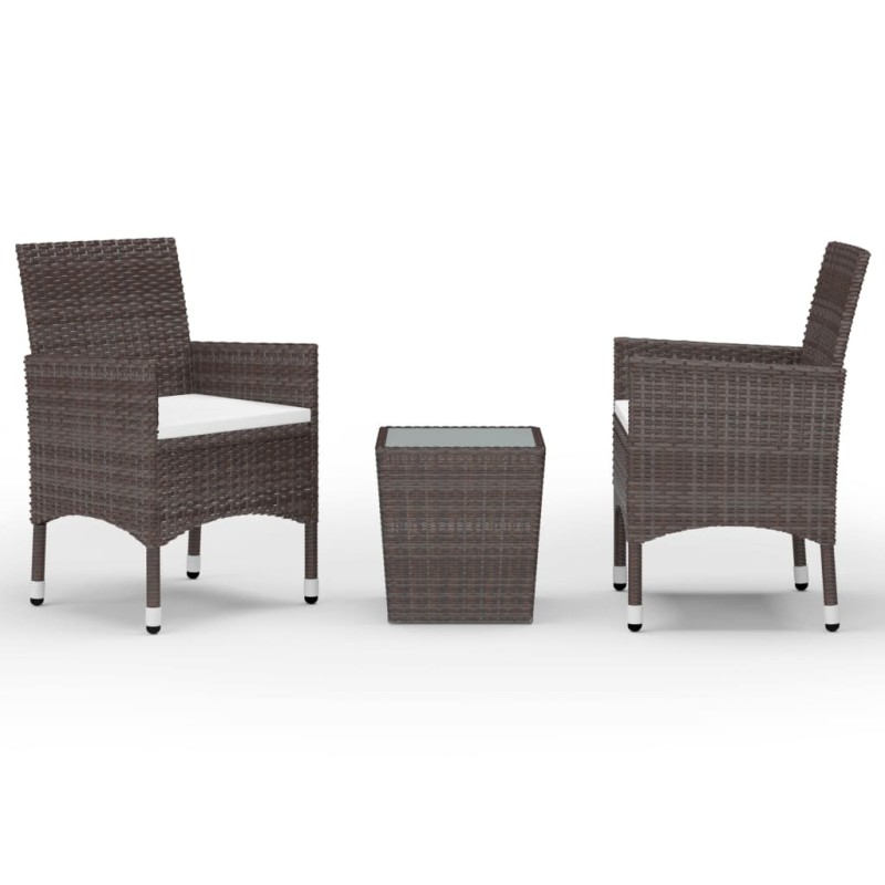 3-tlg. Bistro-Set Poly Rattan und Hartglas Braun 3-tlg. Bistro-Set Poly Rattan und Hartglas Braun