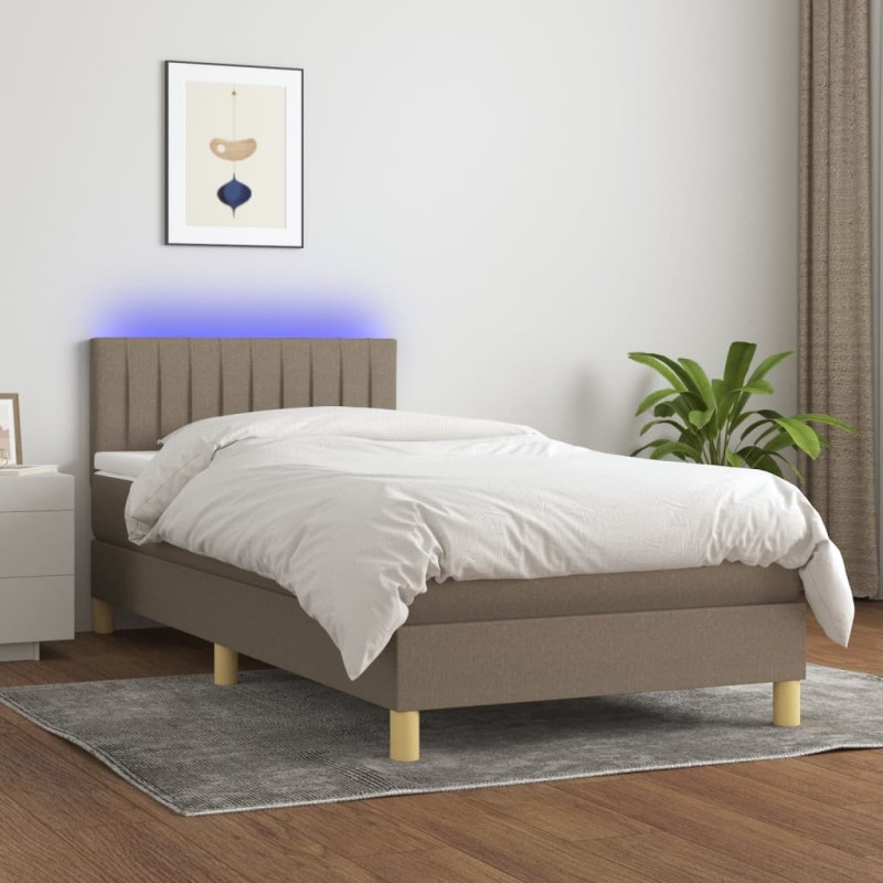 vidaXL Boxspringbett mit Matratze & LED Taupe 90x200 cm Stoff vidaXL Boxspringbett mit Matratze & LED Taupe 90x200 cm Stoff