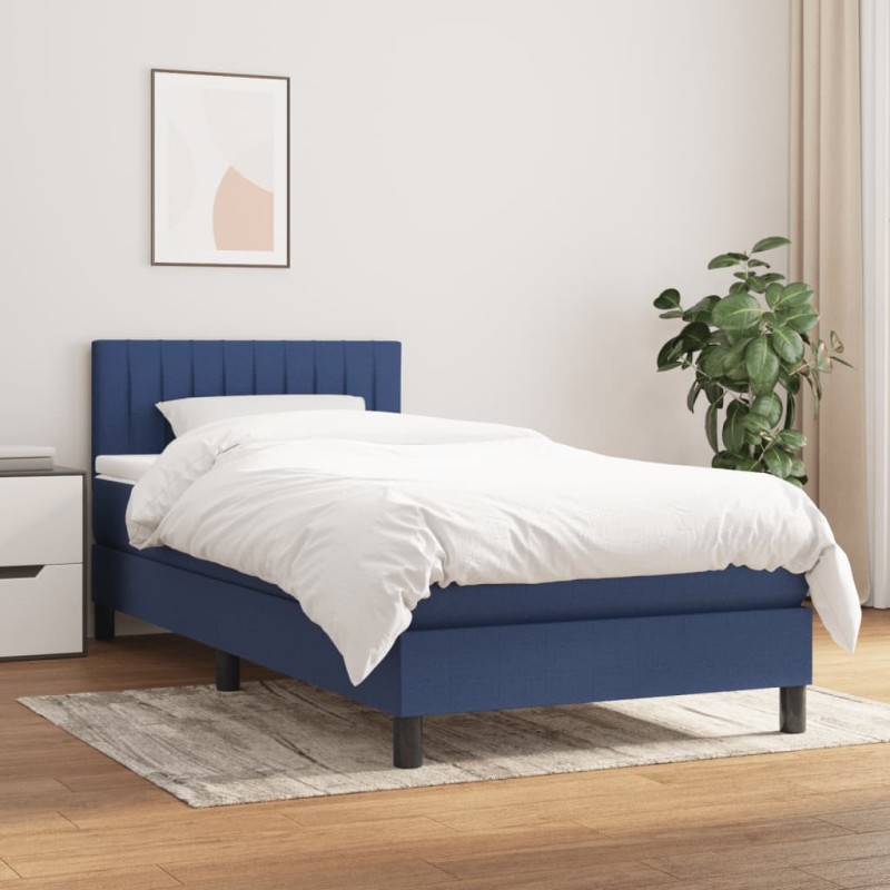 vidaXL Boxspringbett mit Matratze Blau 100x200 cm Stoff vidaXL Boxspringbett mit Matratze Blau 100x200 cm Stoff