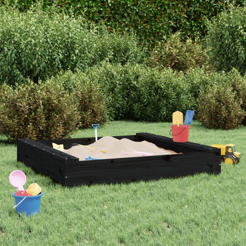 vidaXL Sandkasten mit Sitzen Schwarz Quadratisch Massivholz Kiefer vidaXL Sandkasten mit Sitzen Schwarz Quadratisch Massivholz Kiefer