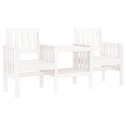 vidaXL Gartenbank mit Tisch 2-Sitzer Weiß Massivholz Kiefer