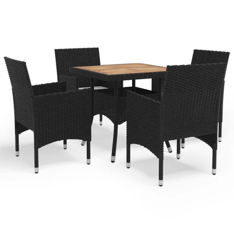 5-tlg. Garten-Essgruppe Schwarz Poly Rattan und Akazienholz 5-tlg. Garten-Essgruppe Schwarz Poly Rattan und Akazienholz