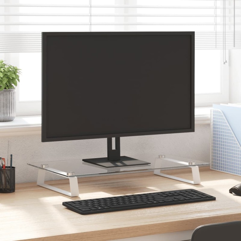 vidaXL Monitorständer Weiß 60x35x8 cm Hartglas und Metall vidaXL Monitorständer Weiß 60x35x8 cm Hartglas und Metall