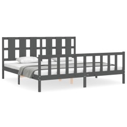 Bettgestell mit Kopfteil Grau 180x200 cm Massivholz