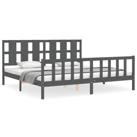 Bettgestell mit Kopfteil Grau 180x200 cm Massivholz