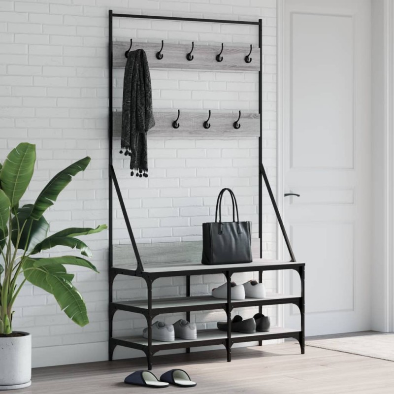 vidaXL Kleiderständer mit Schuhablage Grau Sonoma 100x40x184 cm vidaXL Kleiderständer mit Schuhablage Grau Sonoma 100x40x184 cm