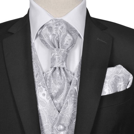 Hochzeitswesten-Set Herren Paisley Größe 52 Silbern