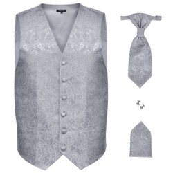 Hochzeitswesten-Set Herren Paisley Größe 52 Silbern