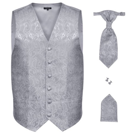 Hochzeitswesten-Set Herren Paisley Größe 52 Silbern