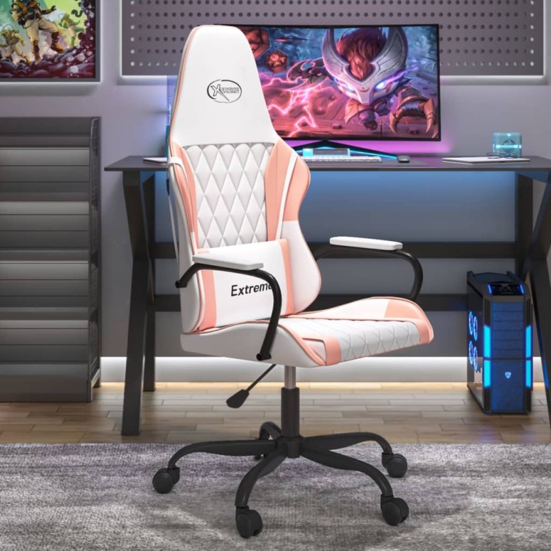 vidaXL Gaming-Stuhl mit Massagefunktion Weiß und Rosa Kunstleder vidaXL Gaming-Stuhl mit Massagefunktion Weiß und Rosa Kunstleder