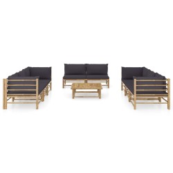 vidaXL 9-tlg. Garten-Lounge-Set mit Dunkelgrauen Kissen Bambus 