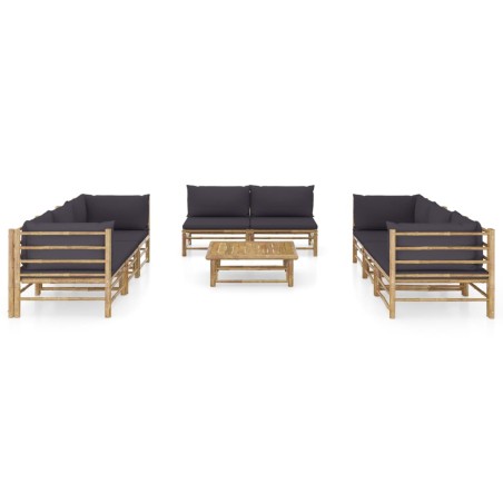 vidaXL 9-tlg. Garten-Lounge-Set mit Dunkelgrauen Kissen Bambus 