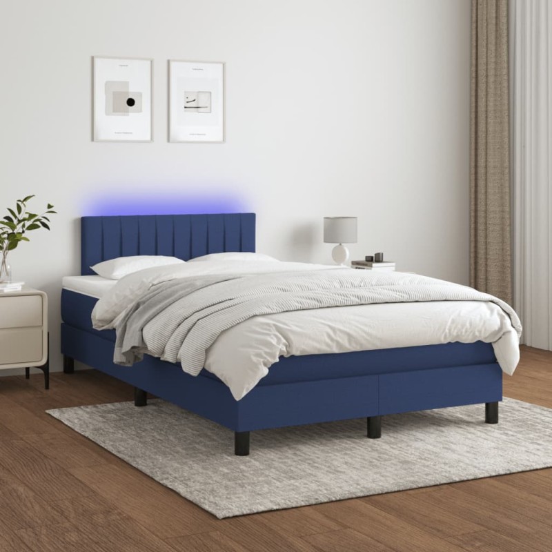vidaXL Boxspringbett mit Matratze & LED Blau 120x200 cm Stoff vidaXL Boxspringbett mit Matratze & LED Blau 120x200 cm Stoff