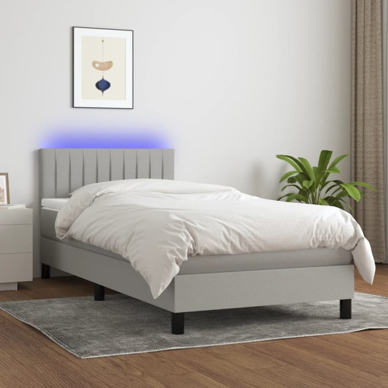 vidaXL Boxspringbett mit Matratze & LED Hellgrau 90x190 cm Stoff vidaXL Boxspringbett mit Matratze & LED Hellgrau 90x190 cm Stoff