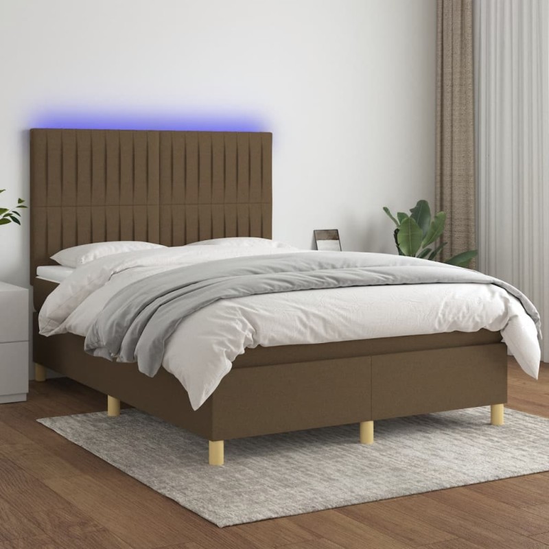 vidaXL Boxspringbett mit Matratze & LED Dunkelbraun 140x190 cm Stoff vidaXL Boxspringbett mit Matratze & LED Dunkelbraun 140x190 cm Stoff