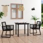 3-tlg. Garten-Essgruppe PVC Rattan Schwarz 3-tlg. Garten-Essgruppe PVC Rattan Schwarz